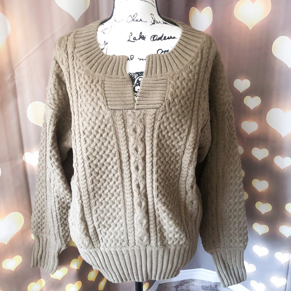 Cable knit chunky sweater mocha brown long sleeve